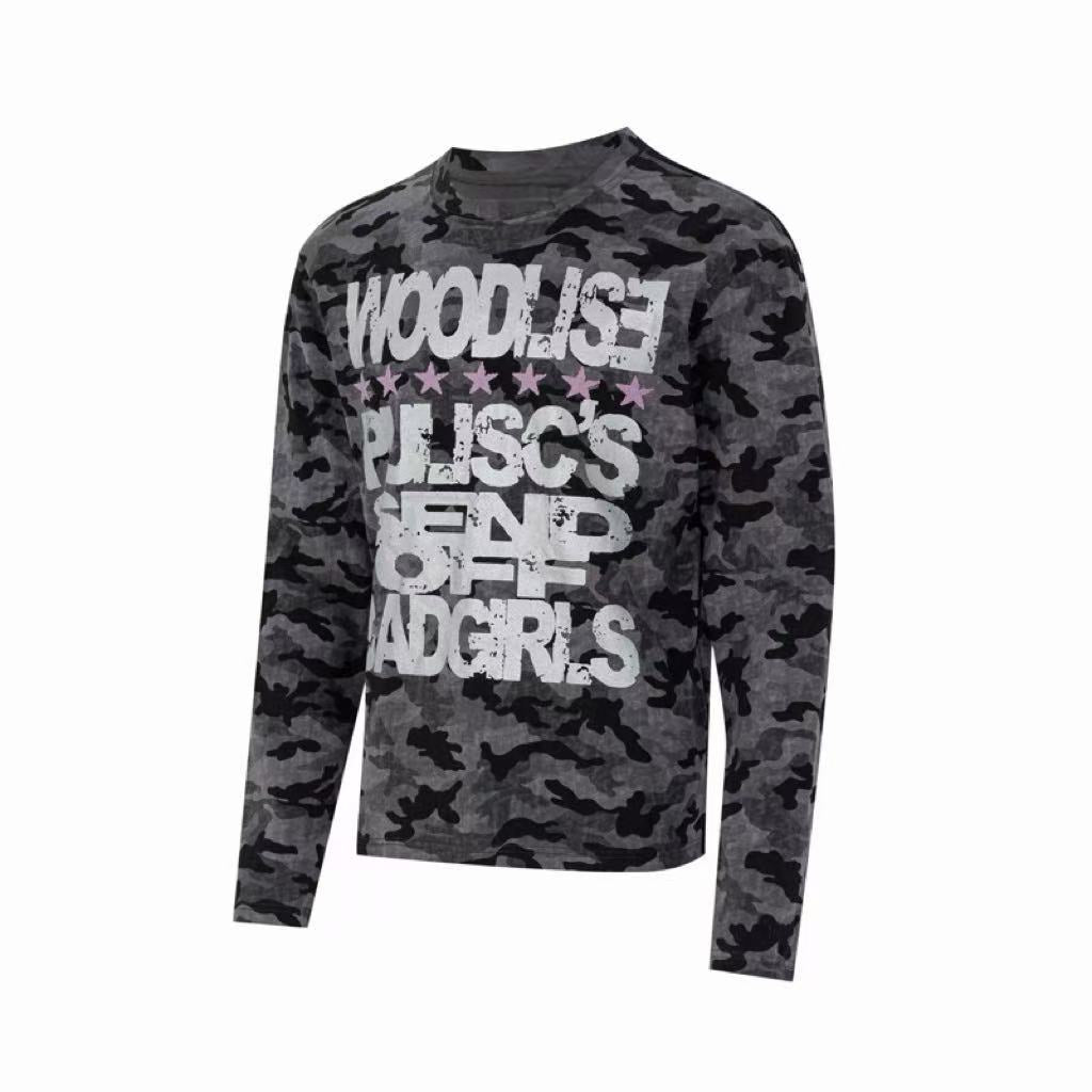 Madxmarx Camo Distressed Graphic Long Sleeve Tee
