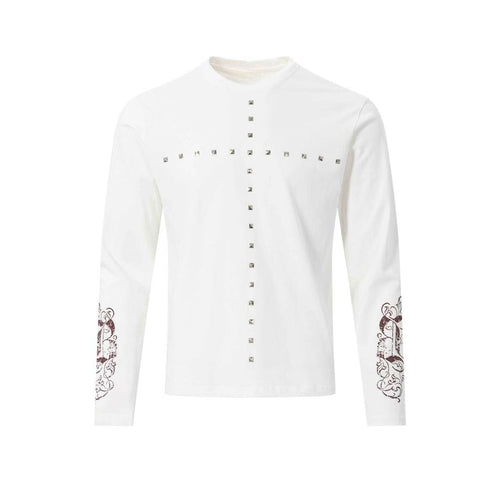 Madxmarx Studded Cross Long Sleeve Tee - S / White