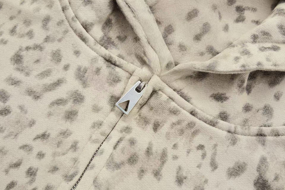 Madxmarx Leopard Graphic Zip-Up Hoodie