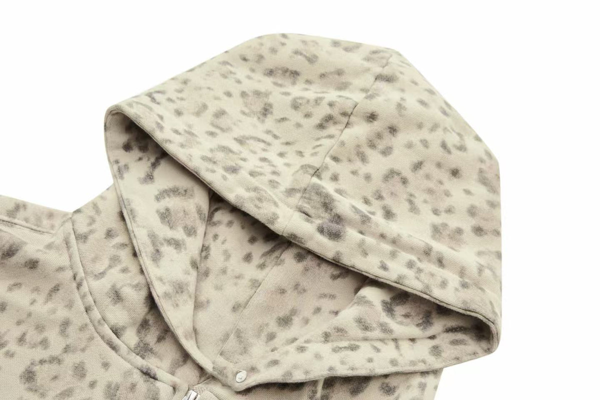 Madxmarx Leopard Graphic Zip-Up Hoodie