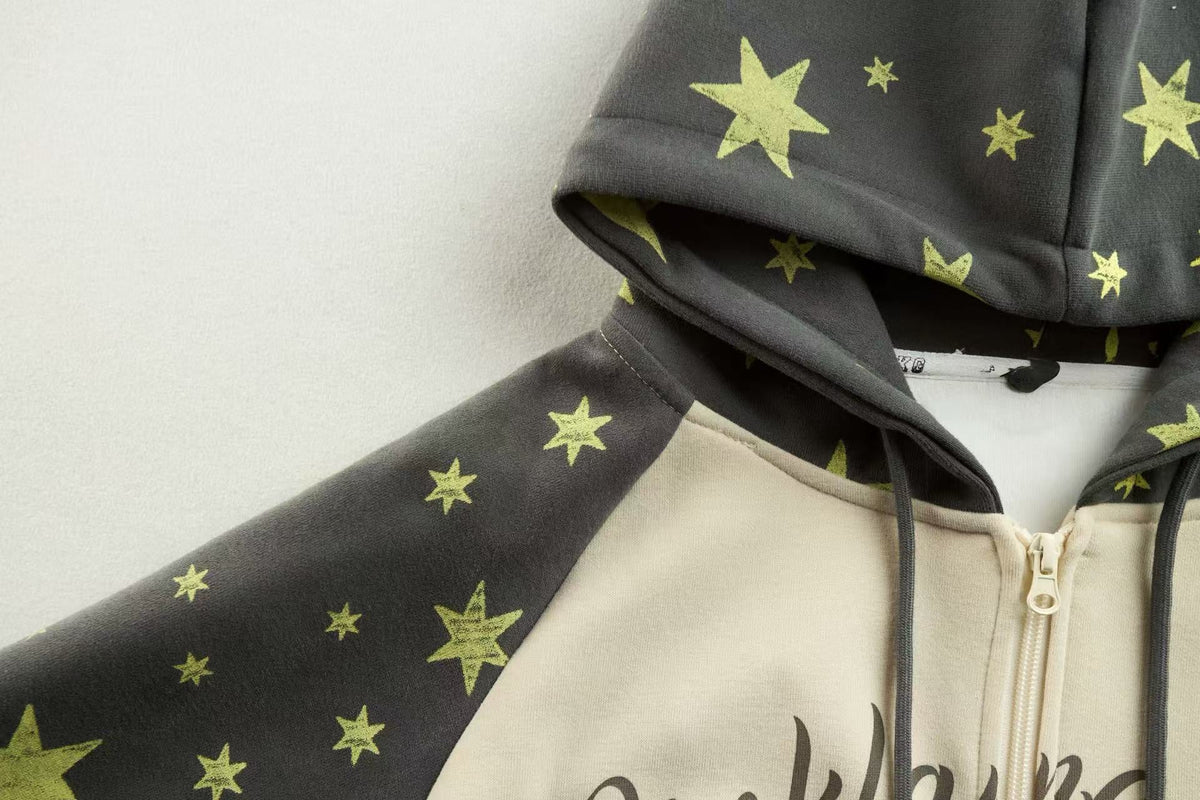 Madxmarx Leopard Star Graphic Zip-Up Hoodie