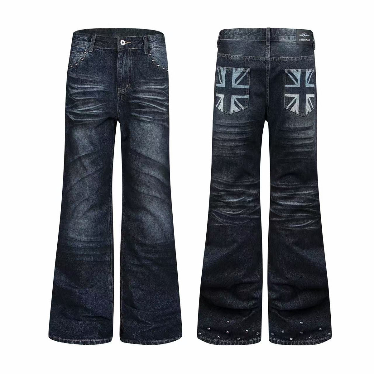 Madxmarx Union Jack Studded Wide-Leg Jeans