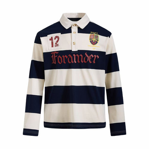 Madxmarx Varsity Stripe Graphic Rugby Long Sleeve - M / Blue