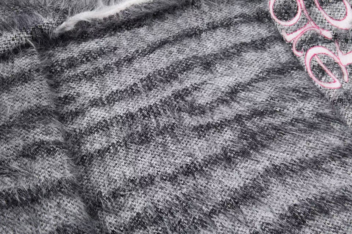 Madxmarx Fuzzy Zebra Graphic Zip-Up Sweater