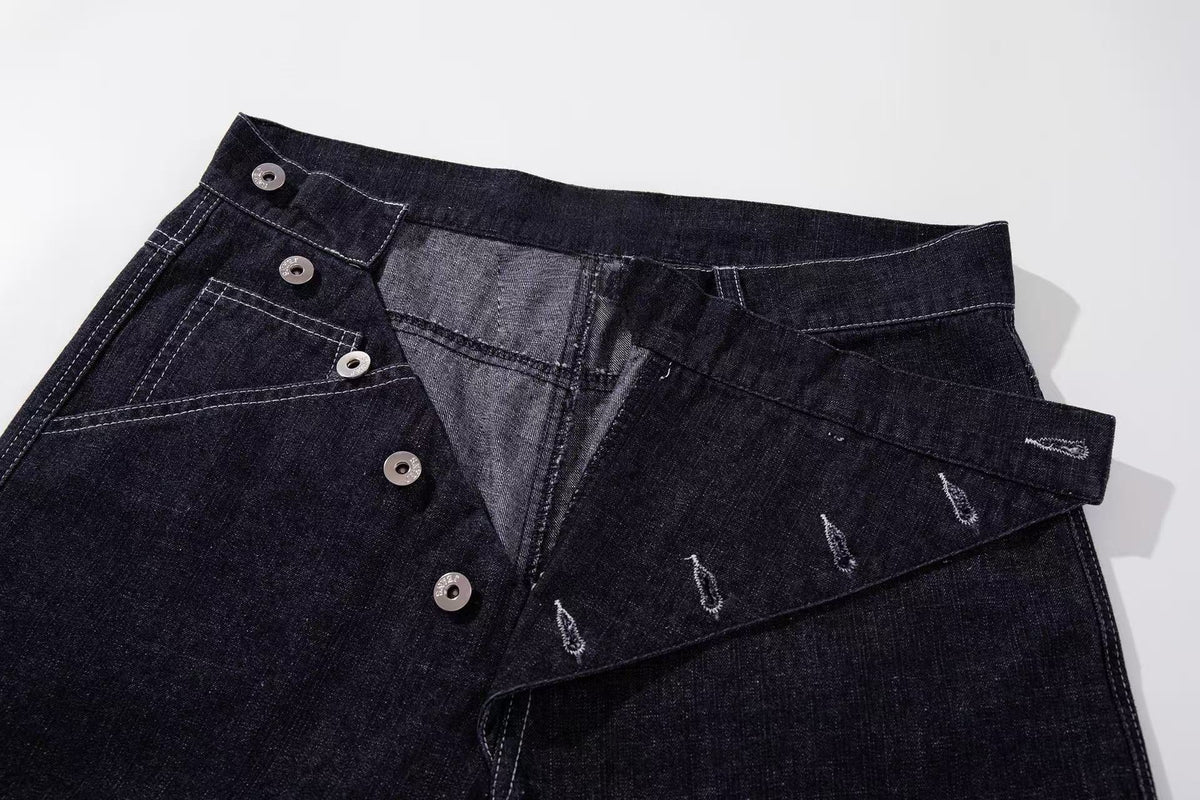 Madxmarx Asymmetric Button Wide-Leg Jeans