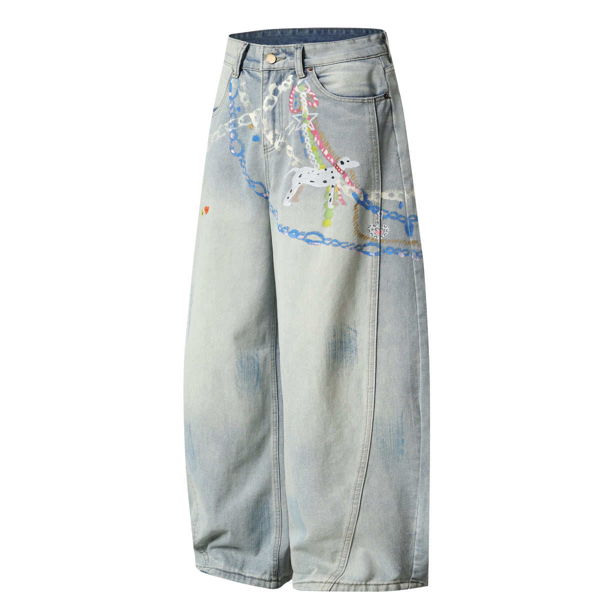 Madxmarx Handbemalte weite Jeans mit Grafik-Print
