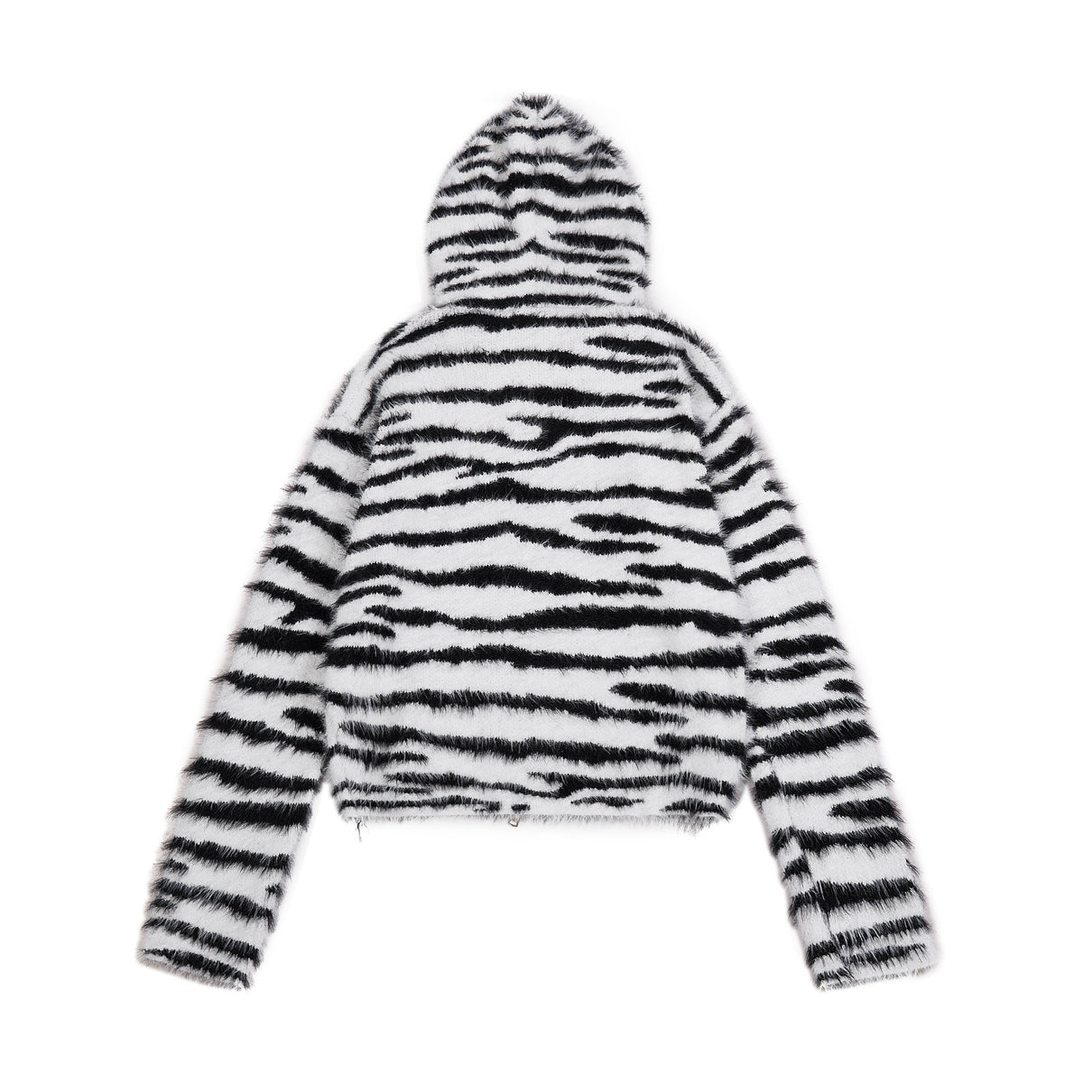 Madxmarx Fuzzy Zebra Graphic Zip-Up Sweater