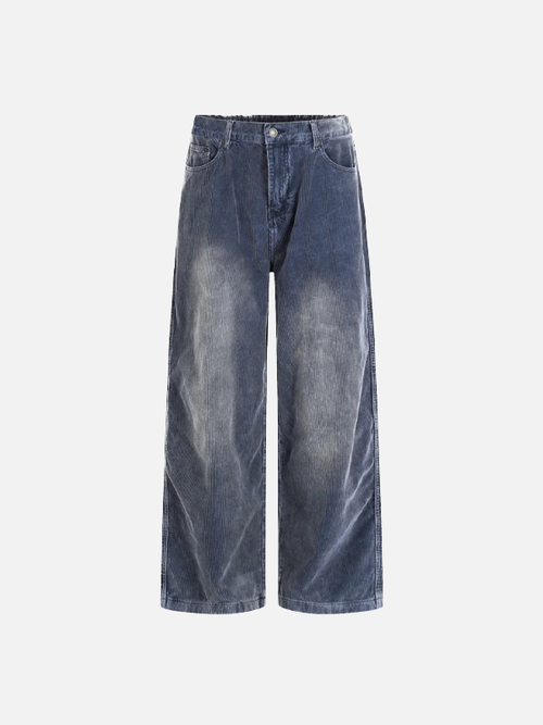 Pantalon large décontracté en velours côtelé rétro délavé - Bleu / TP