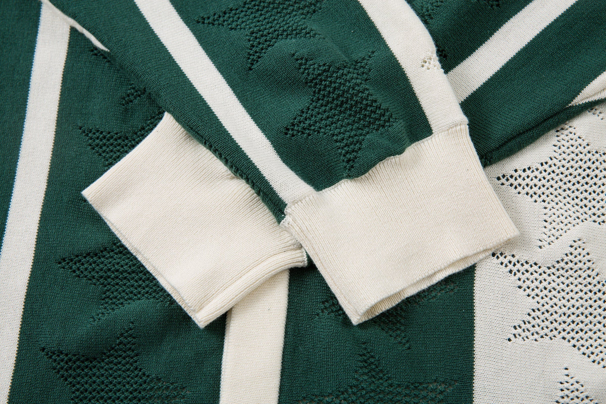 Madxmarx Retro Striped Knit Polo Shirt