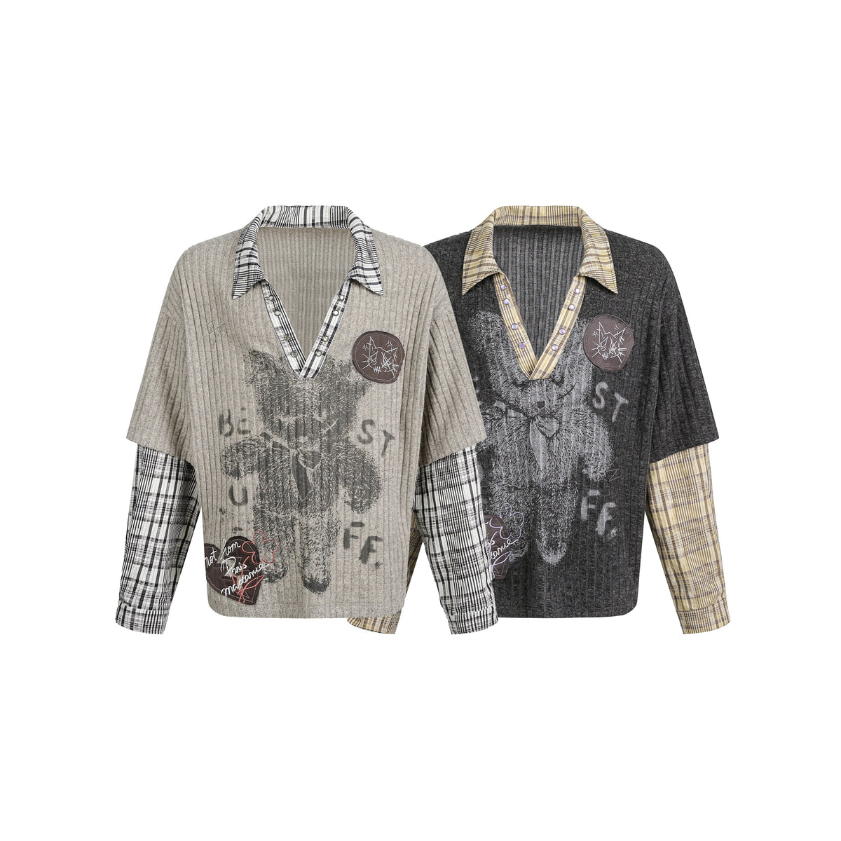 Madxmarx Plaid Layered Knit Sweater