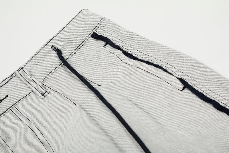 Madxmarx Contrast-Stitch Wide-Leg Denim Pants