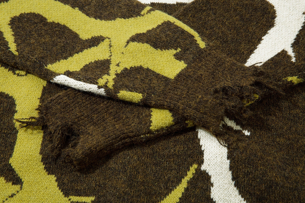 Madxmarx Abstract Camo Distressed Knit Sweater