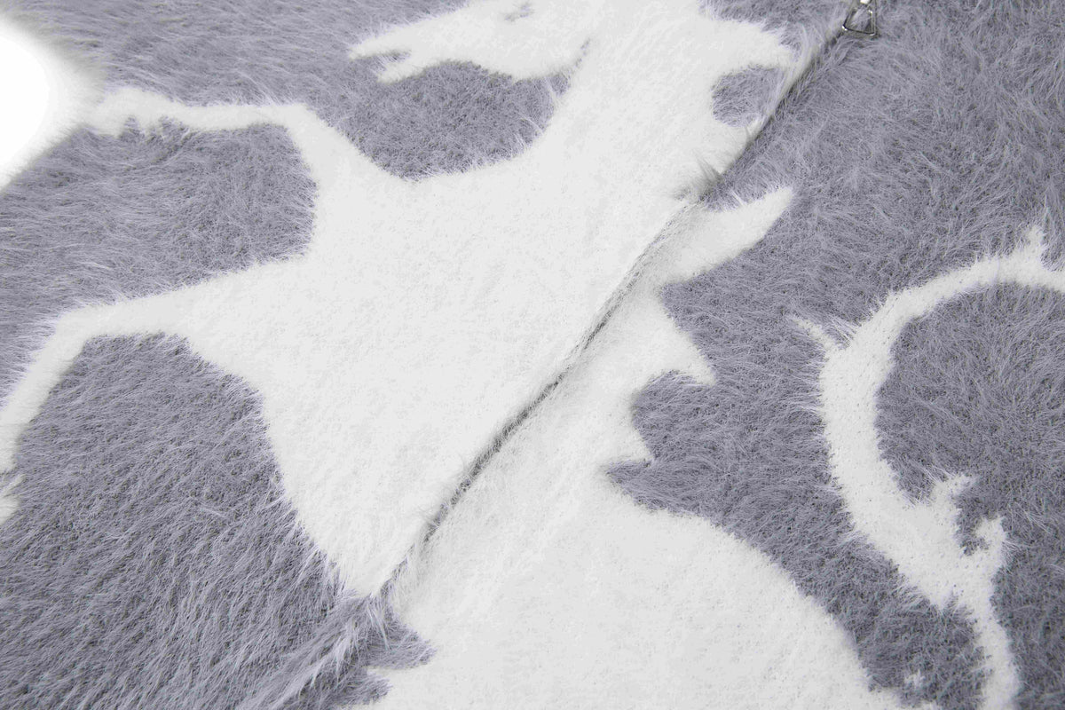 Madxmarx Fuzzy Graphic Zip-Up Sweater