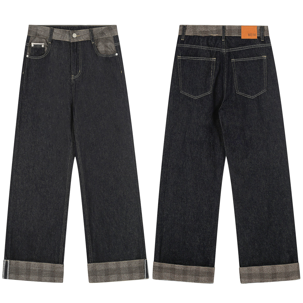 Madxmarx Contrast-Waist Cuffed Wide-Leg Pants