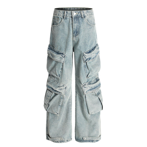 Pantalones cargo de mezclilla multicapa Madxmarx - S / Azul claro
