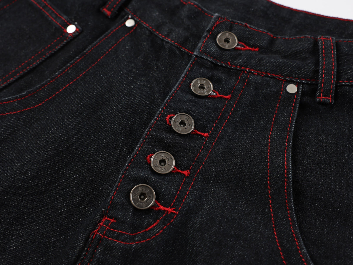 Pantalon en jean large brodé dragon Madxmarx