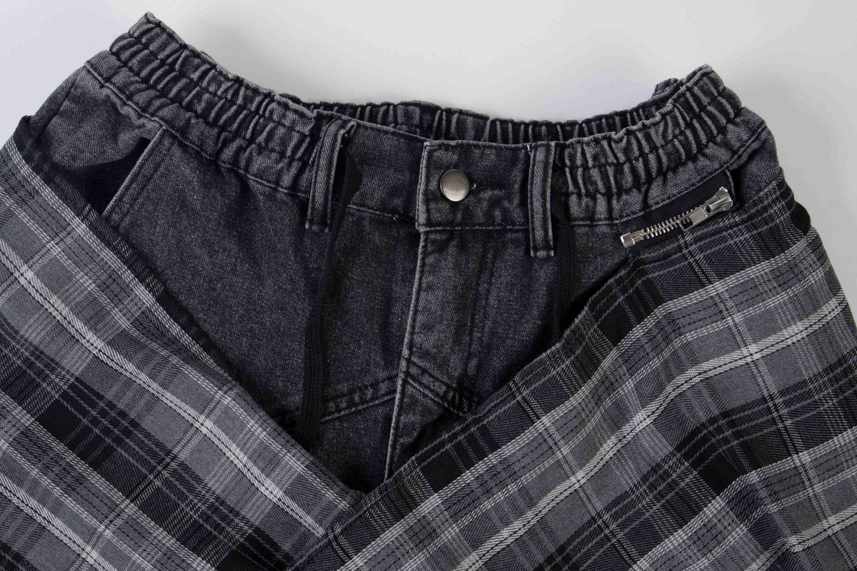 Madxmarx Layered Plaid Baggy Jeans