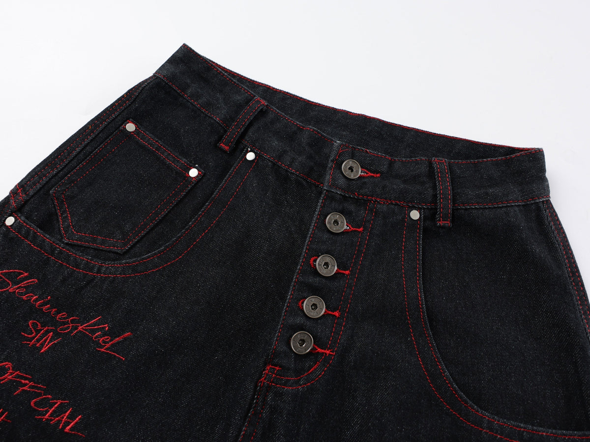 Pantalon en jean large brodé dragon Madxmarx