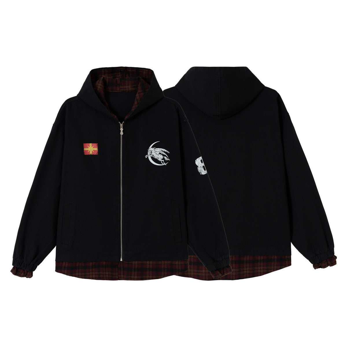 Madxmarx Plaid-Lined Zip Hoodie