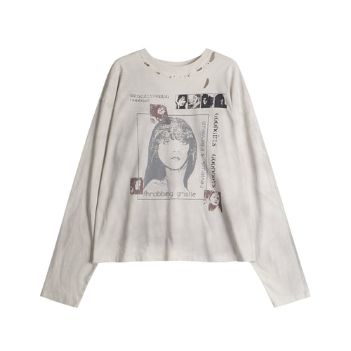 Madxmarx Distressed Graphic Long Sleeve Tee - M / Grey