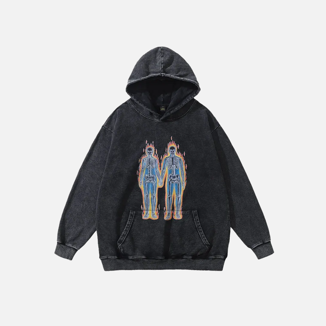 Oversize Grunge Skull Print Hoodie