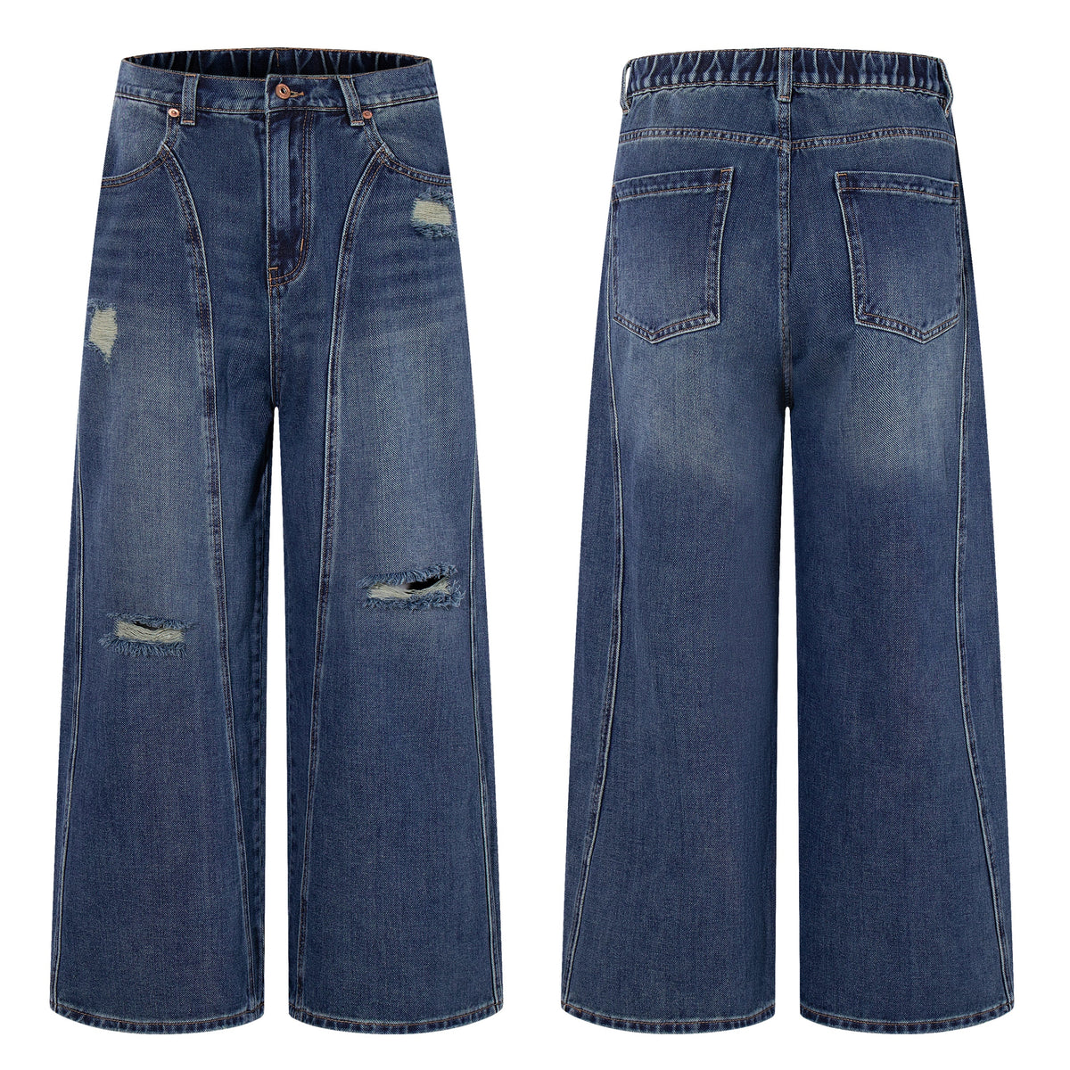 Madxmarx Distressed Panel Wide-Leg Jeans
