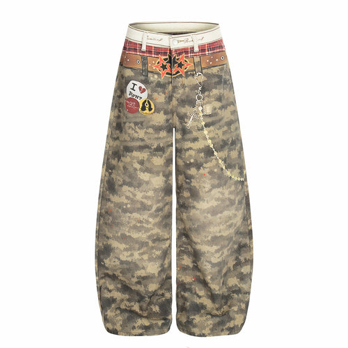 Madxmarx Camo Patchwork Wide-Leg Denim Pants - XS / Camo