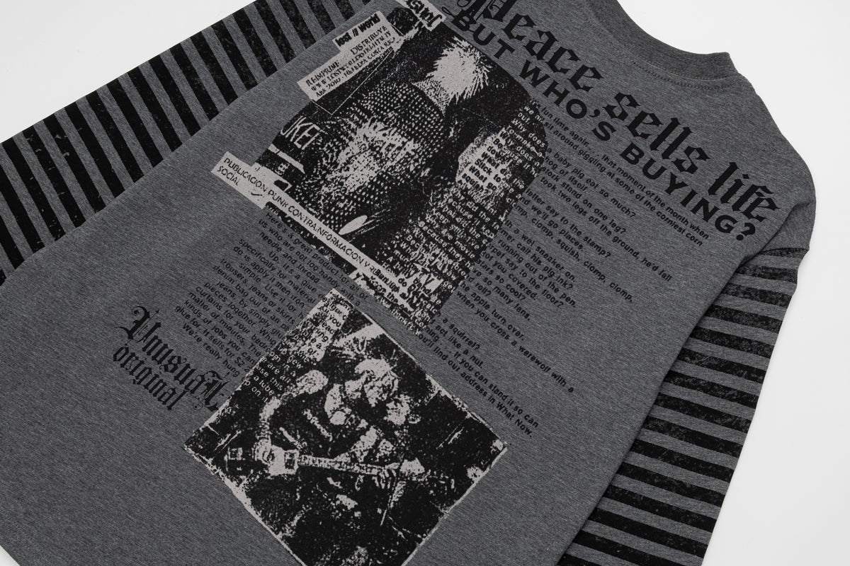 Madxmarx Striped Sleeve Gothic Graphic Long Sleeve Tee