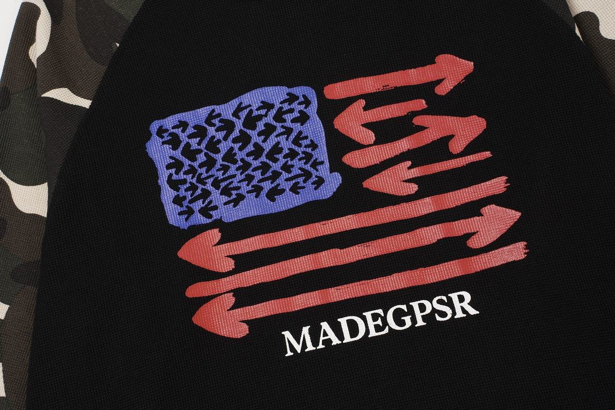 Madxmarx Camo Sleeve Flag Graphic Long Sleeve Tee