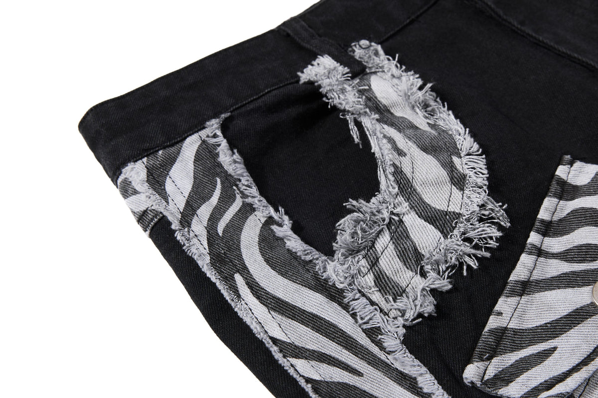Madxmarx Zebra Panel Cargo Flared Jeans