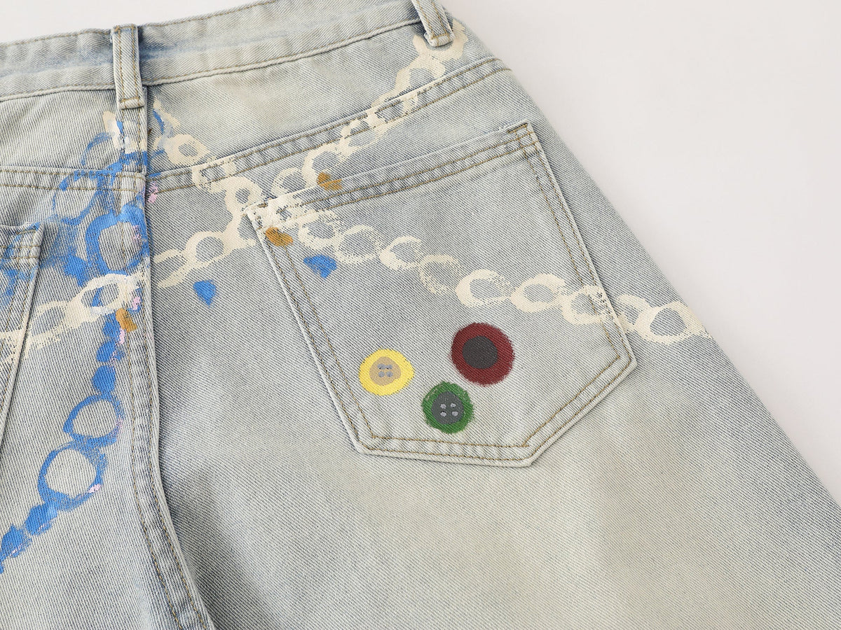Madxmarx Handbemalte weite Jeans mit Grafik-Print