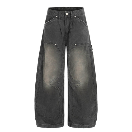 Madxmarx Washed Utility Wide-Leg Denim Pants - XS / Black