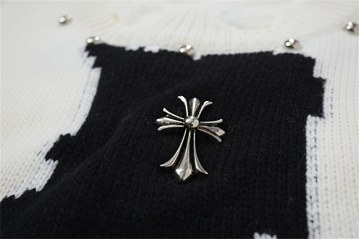 Madxmarx Distressed Cross Knit Sweater