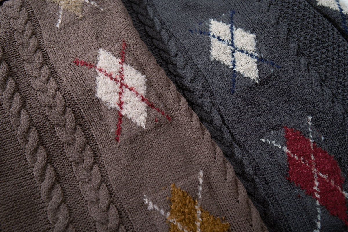 Madxmarx Argyle Cable Knit Cardigan