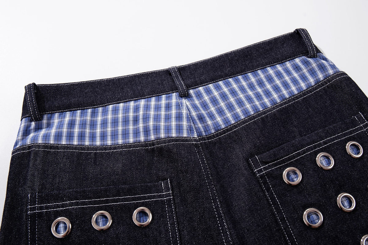 Madxmarx Raw Denim Eyelet Wide-Leg Jeans