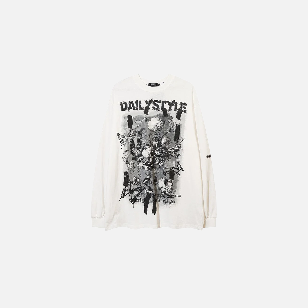 Floral Graffiti Print Long Sleeve T-Shirt