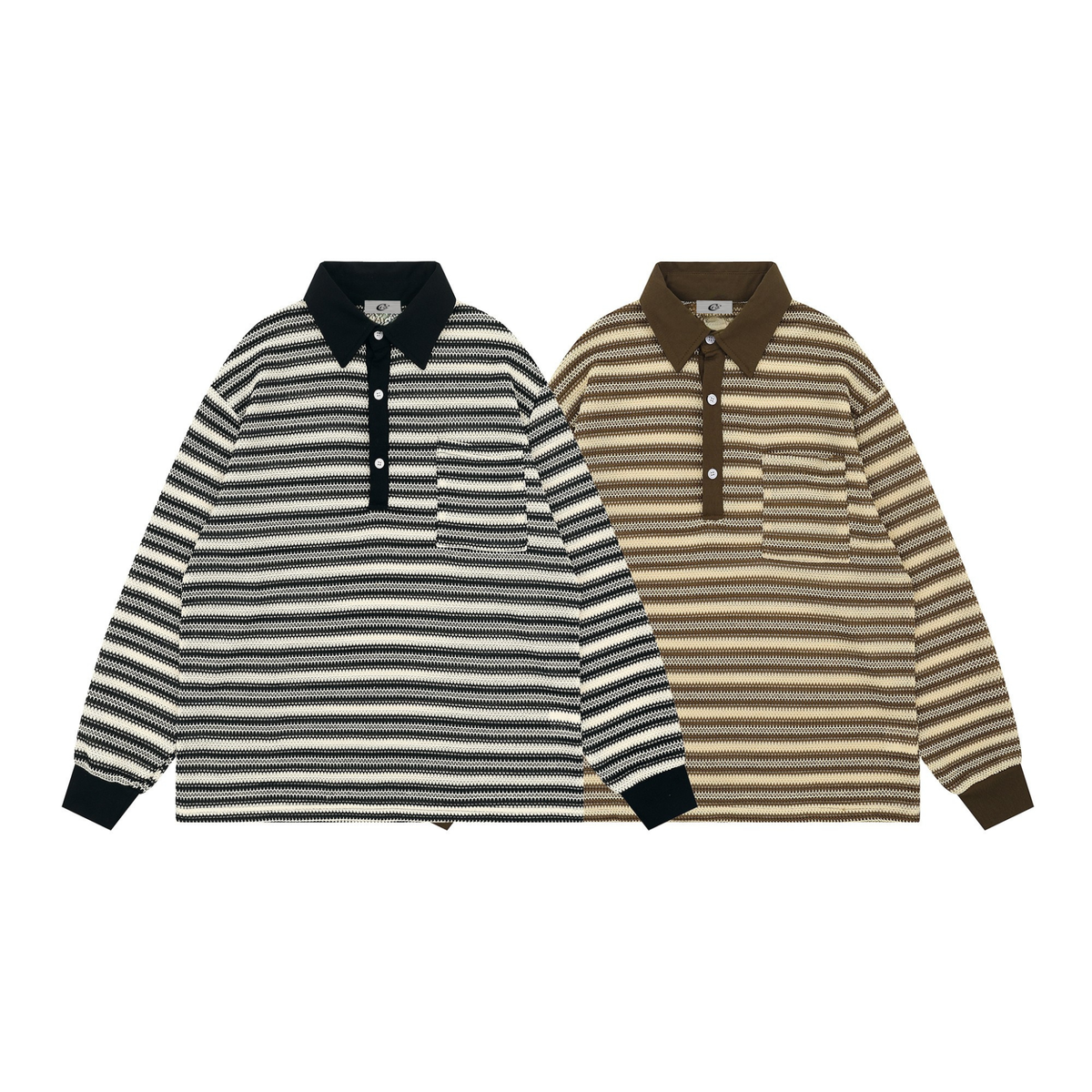 Madxmarx Striped Knit Long-Sleeve Polo
