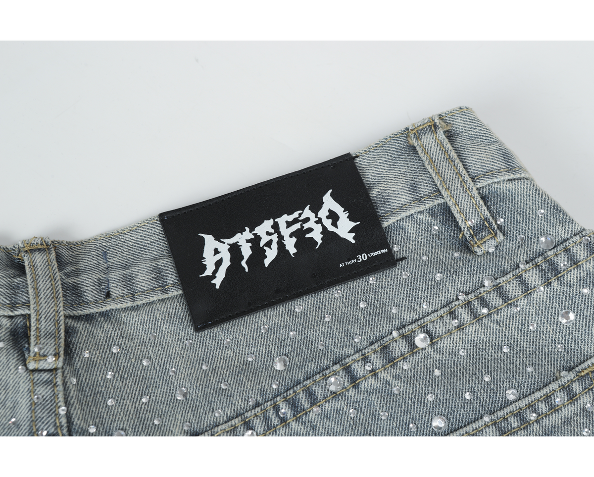 Calça Jeans Wide-Leg Madxmarx Lavagem Clara com Strass
