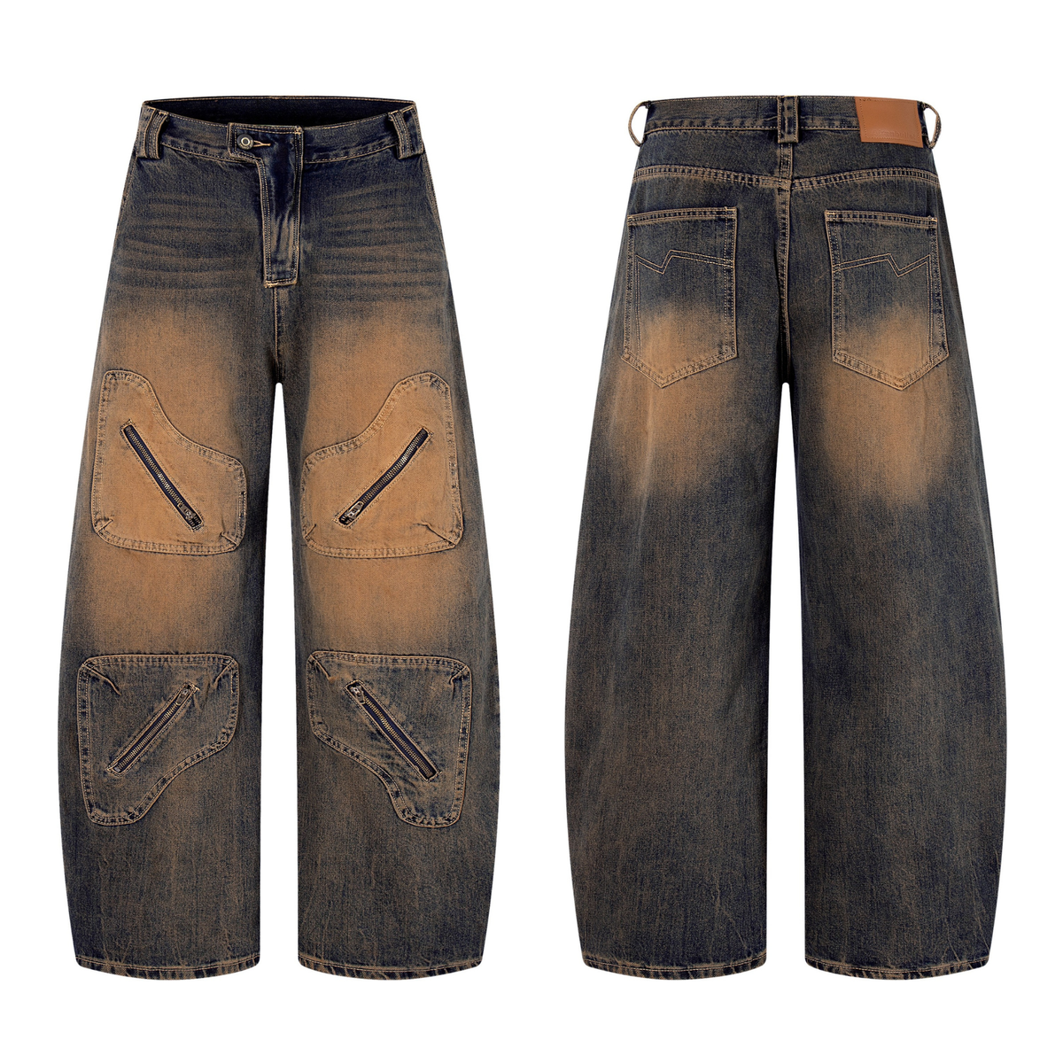 Madxmarx Sand-Fade Utility Wide-Leg Jeans