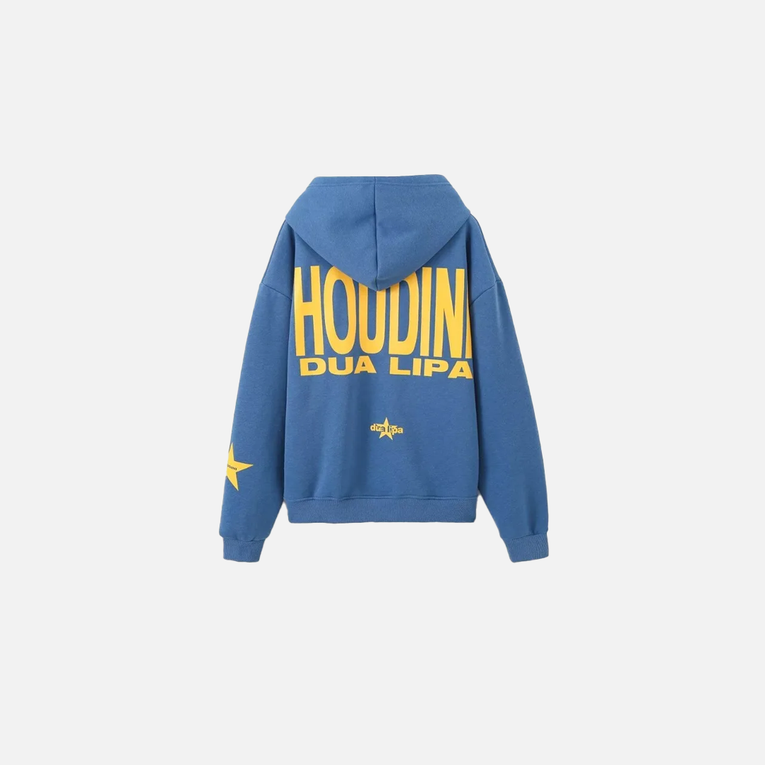 Blue Letter Print Loose Fit Hoodie