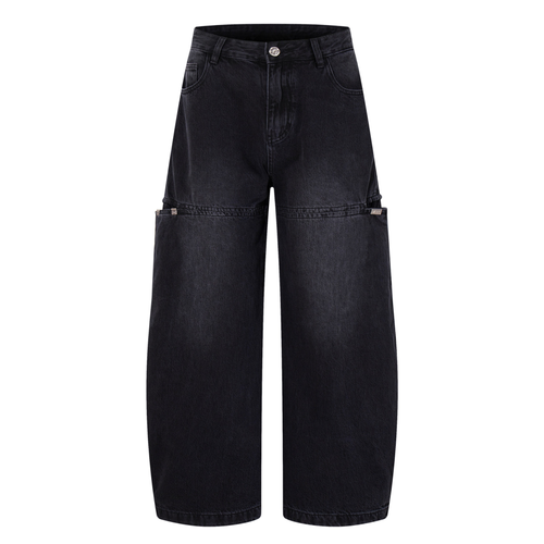 Jeans Wide-Leg Utilitário com Painel Dividido Madxmarx - 2PP / Preto