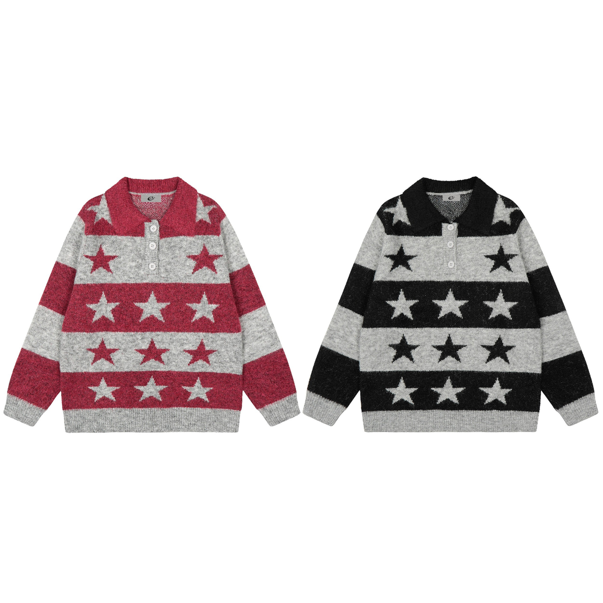 Madxmarx Star Stripe Knit Polo Sweater