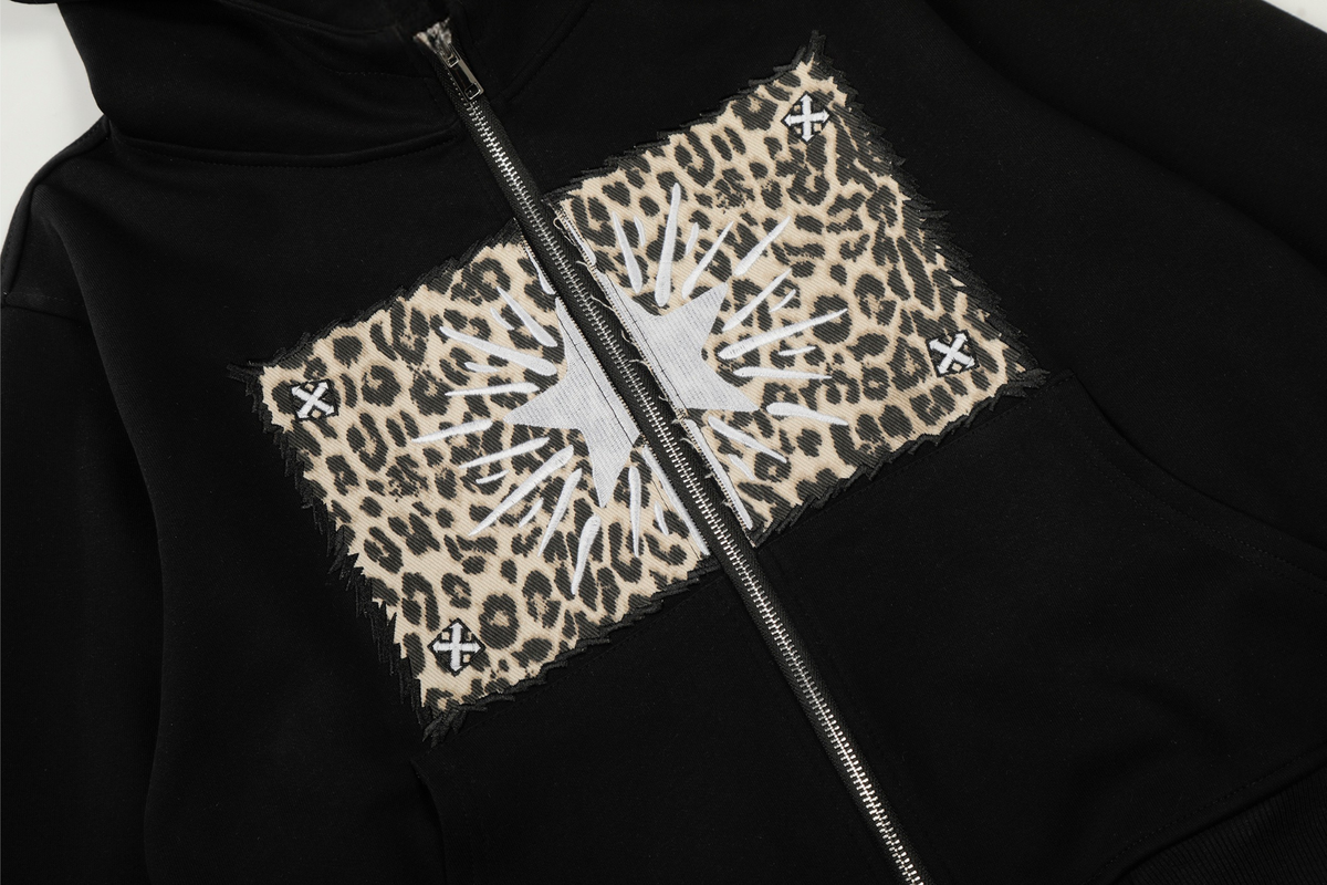 Madxmarx Leopard Panel Zip Hoodie