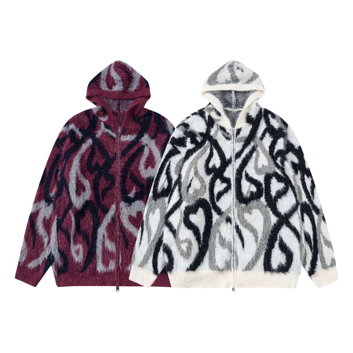 Madxmarx Flame Pattern Fleece Zip Hoodie