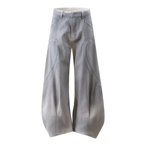 Madxmarx Washed Curved-Panel Balloon Wide-Leg Jeans - S / Blue