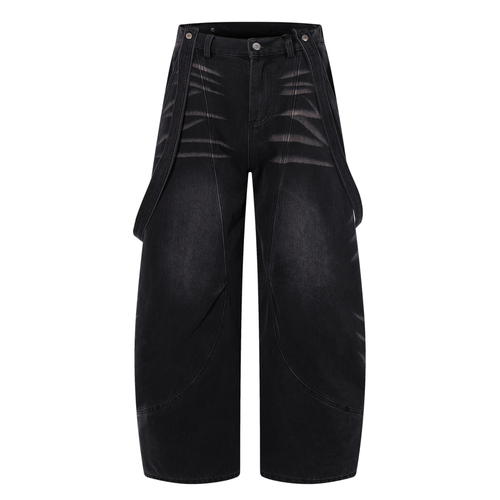 Madxmarx Jeans mit Riemendetail in verwaschener Weitbein-Optik - XXS / Schwarz