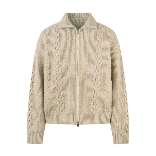 Madxmarx Cable Knit Zip-Up Sweater Jacket - M / Apricot