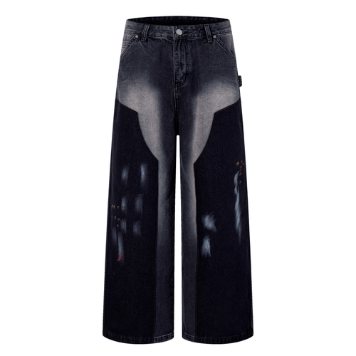Madxmarx Brushstroke Fade Wide-Leg Jeans - XS / Black