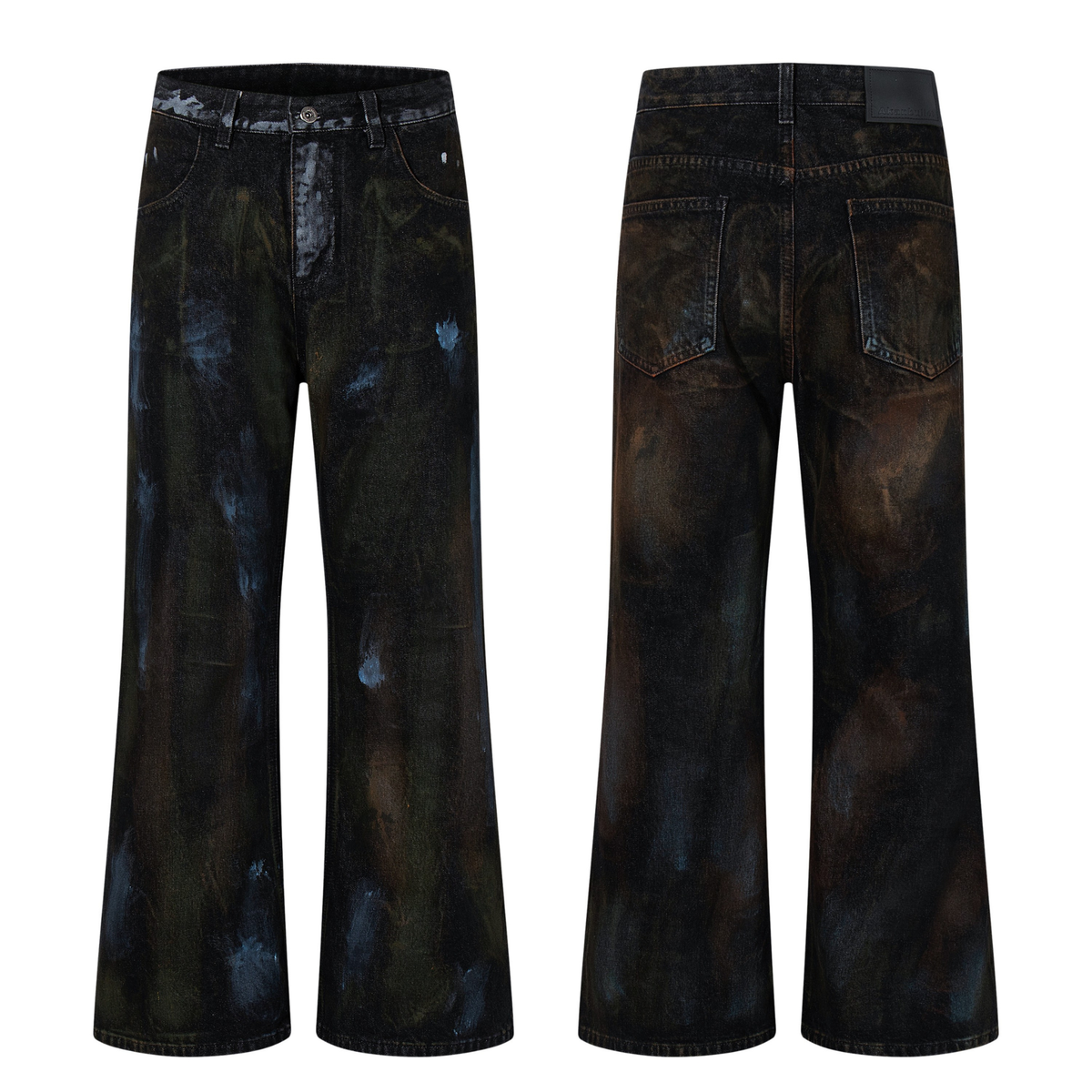 Madxmarx Hand-Painted Washed Wide-Leg Jeans