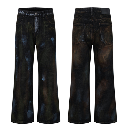 Madxmarx Hand-Painted Washed Wide-Leg Jeans - XS / Black